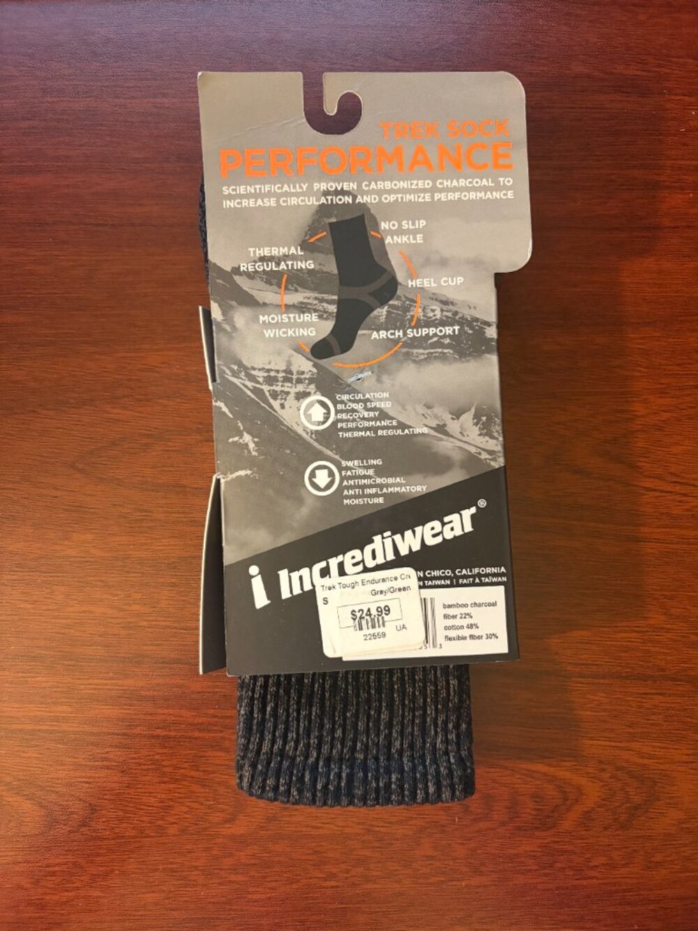 Incrediwear Trek Sock Charcoal/Green - Picture 2 of 3
